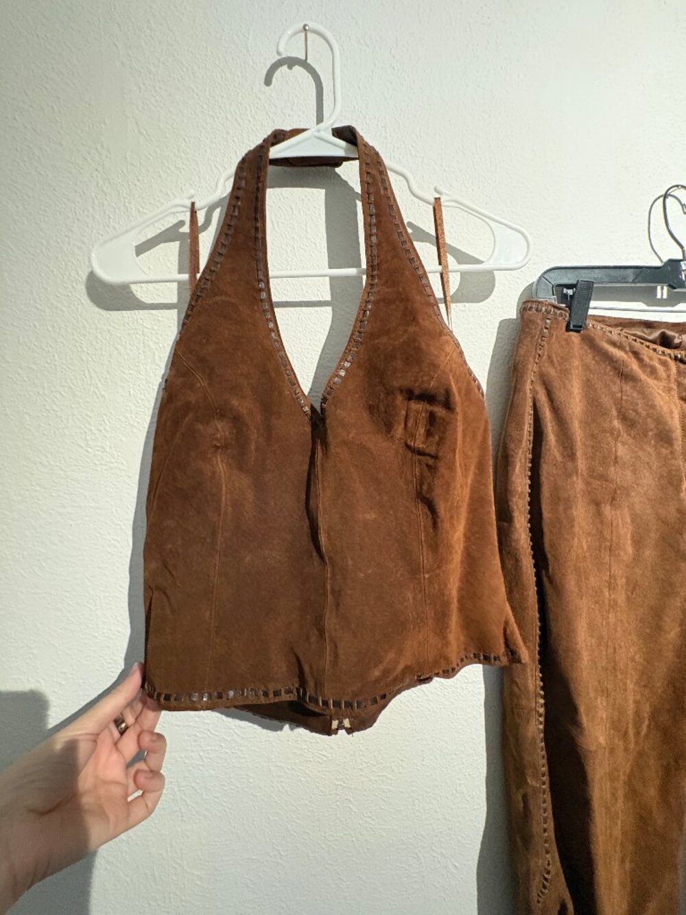 Vintage Wilson Leather Genuine Suede Biker Halter & Pants Set Brown M